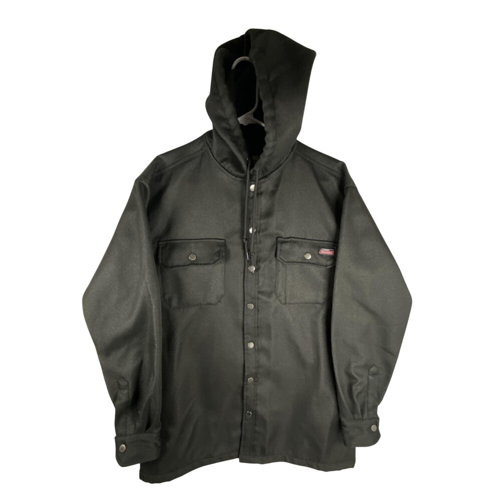 Dickies Jacket Mens Medium Black Hooded Snap Front Lined Workwear Outdoor GD5401